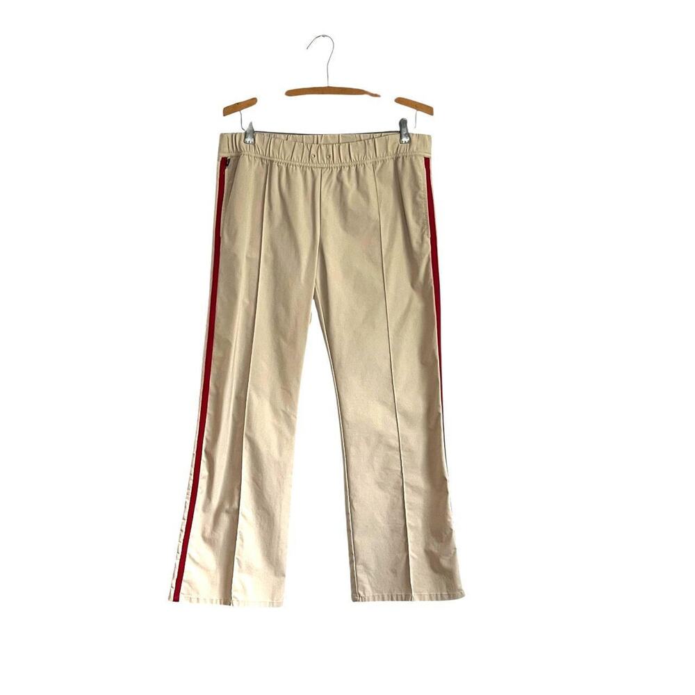 Express Beige and Red Tapered Stretch Pants: Y2K, Modern